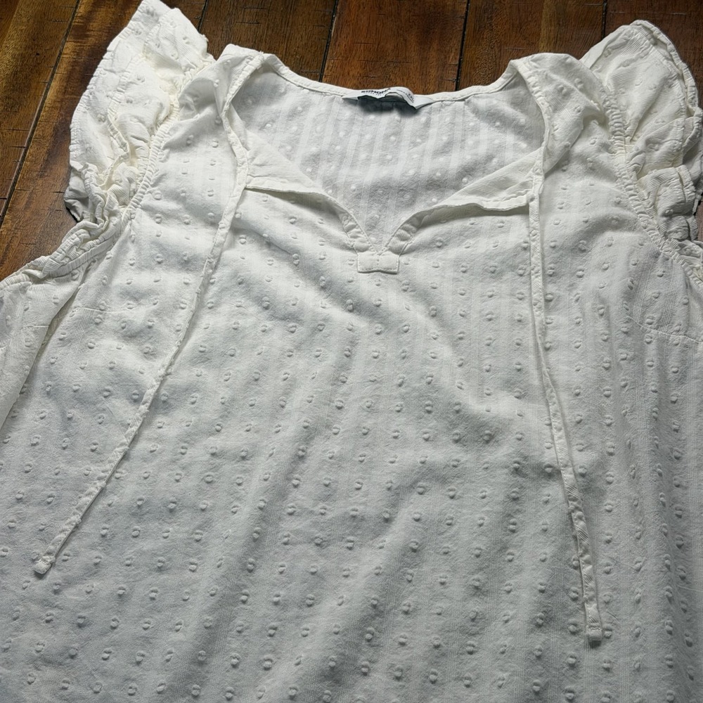 Coastal Fisherman Beachy Blouse Top Womens XXL White Swiss Flutter Sleeve Tunic - Picture 3 of 9